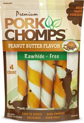 Pork Chomps Peanut Butter Flavor Twists Dog Treats, Large, 4 count