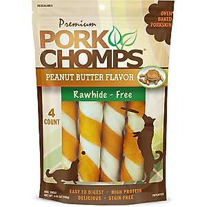 Pork Chomps Peanut Butter Flavor Twists Dog Treats, Large, 4 count