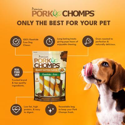 Show full view: Pork Chomps Peanut Butter Flavor Twists Dog Treats, Large, 4 count slide 5 of 11