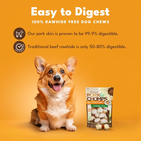 Pork Chomps Real Chicken Wrapped Knotz Dog Treats, 2.5-in, 12 count