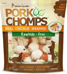Pork Chomps Real Chicken Wrapped Knotz Dog Treats, 3 - 4 in, 18 count