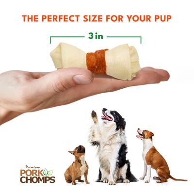 Show full view: Pork Chomps Real Chicken Wrapped Knotz Dog Treats, 3 - 4 in, 18 count slide 6 of 12
