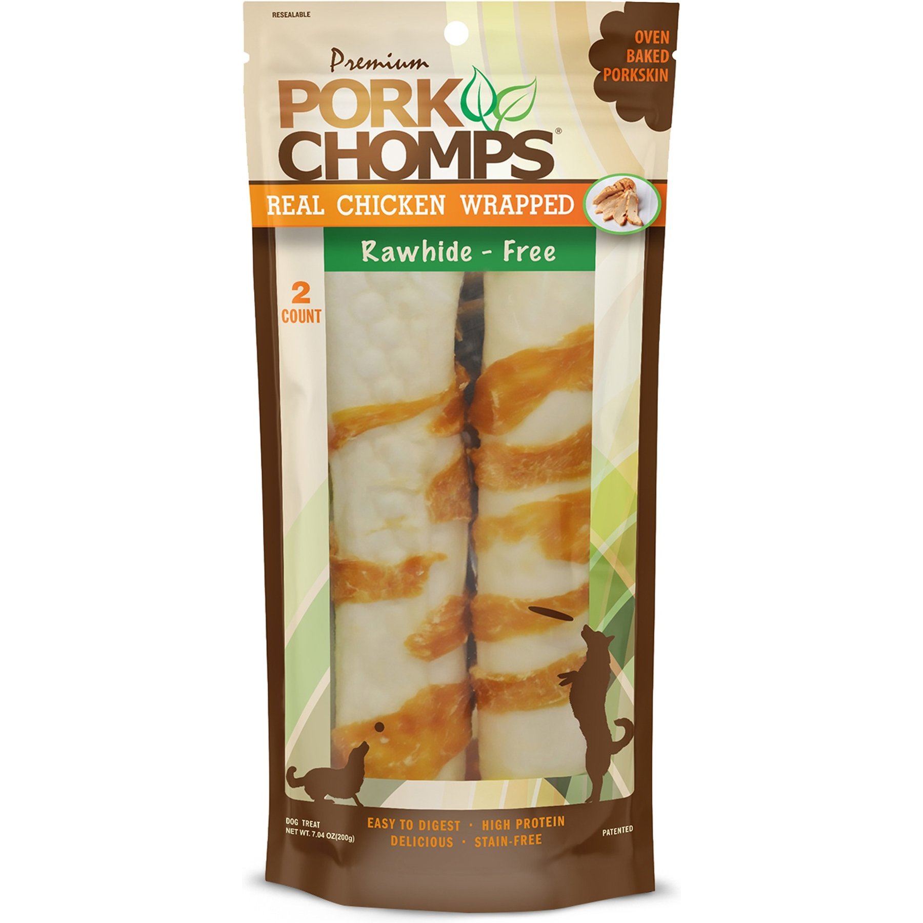 Premium Pork Chomps Chicken Wrapped Rollz Dog Treats, 8-inch, 2 pack