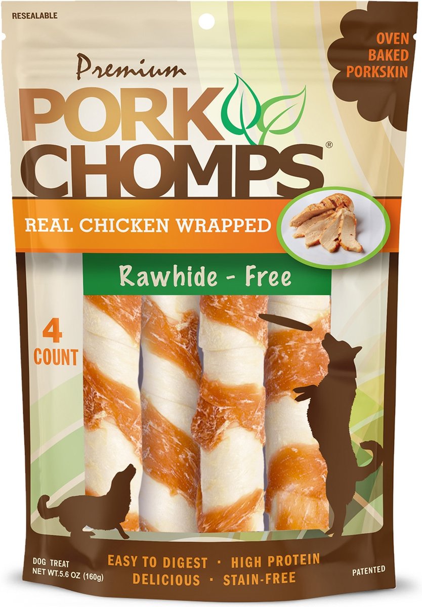 Pork Chomps Real Chicken Wrapped Twists Dog Treats, Large, 4 count