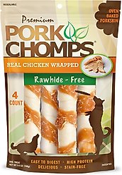 Pork Chomps Real Chicken Wrapped Twists Dog Treats, Large, 4 count