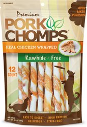 Pork Chomps Real Chicken Wrapped Twists Dog Treats, Mini, 12 count
