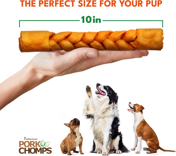 Pork Chomps 10-inch Braid Roasted Pork Skin & Peanut Butter Flavor Hard Dog Chew Treats