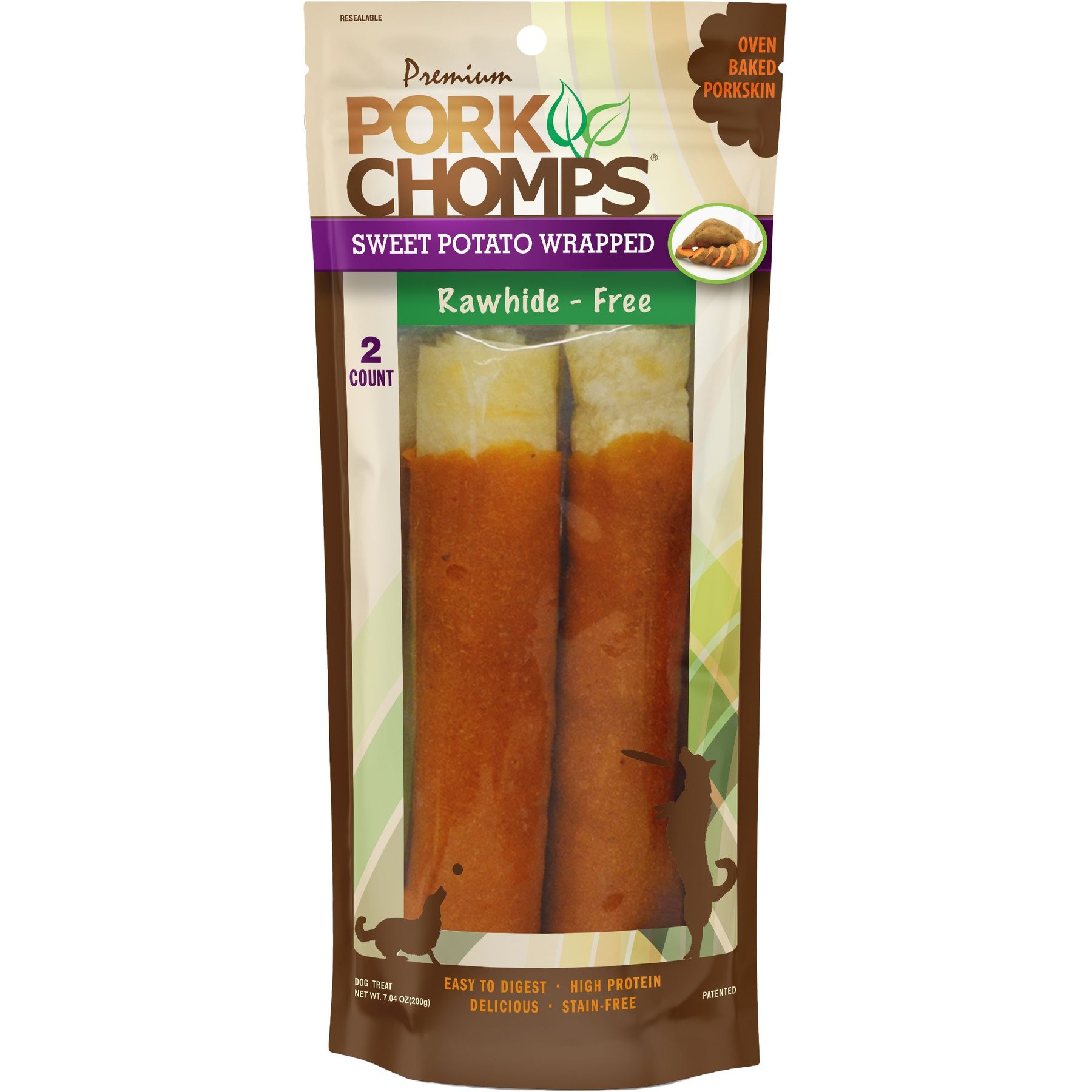 Premium Pork Chomps Sweet Potato Dog Treats, 8-inch roll, 2 pack