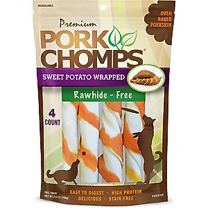 Pork Chomps Sweet Potato Wrapped Twists Dog Treats, Large, 4 count