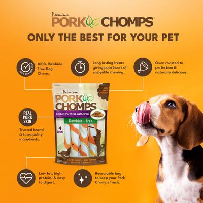 Show full view: Pork Chomps Sweet Potato Wrapped Twists Dog Treats, Large, 4 count slide 5 of 9