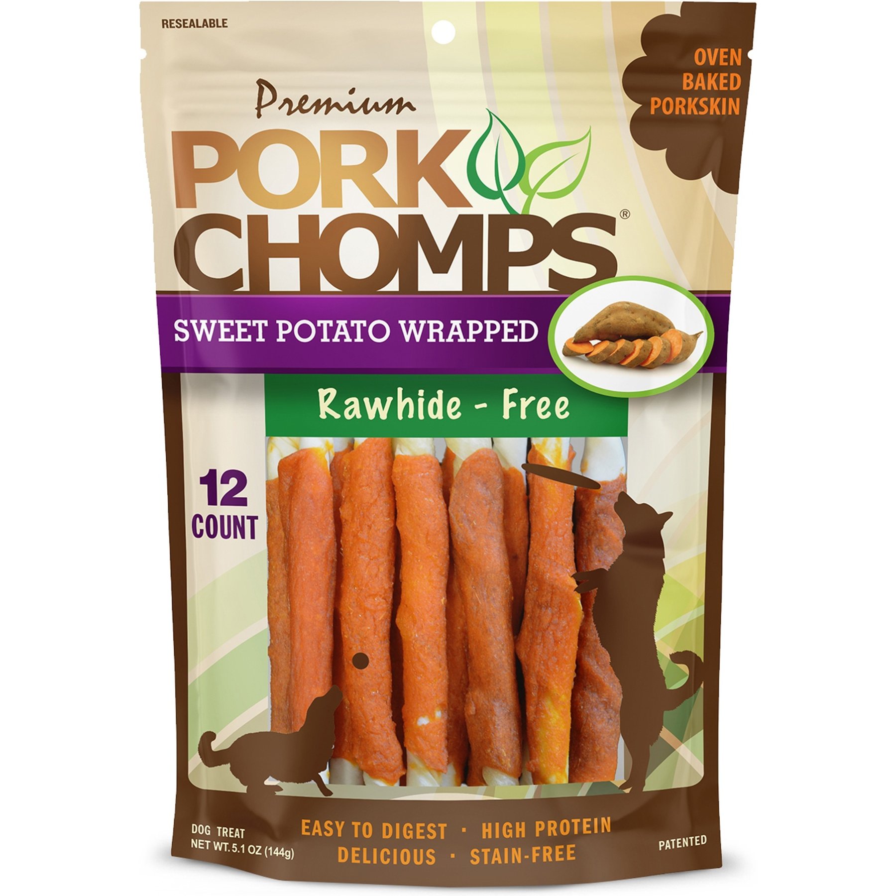 Premium Pork Chomps Sweet Potato Dog Treats, Mini, 12-count bag