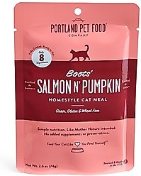 Portland Pet Food Company Boots' Salmon N' Pumpkin Homestyle Grain-Free Puree Wet Cat Food, 2.6-oz pouch, case of 8