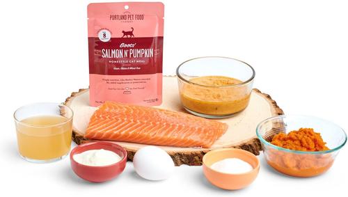 Show full view: Portland Pet Food Company Boots' Salmon N' Pumpkin Homestyle Grain-Free Puree Wet Cat Food, 2.6-oz pouch, case of 8 slide 4 of 5