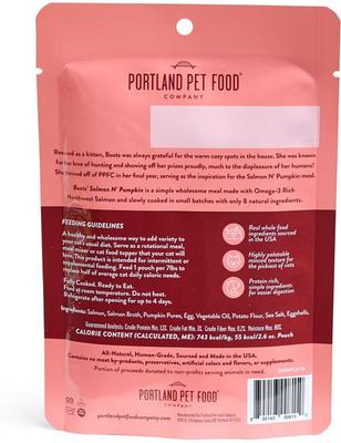 Show full view: Portland Pet Food Company Boots' Salmon N' Pumpkin Homestyle Grain-Free Puree Wet Cat Food, 2.6-oz pouch, case of 8 slide 3 of 5