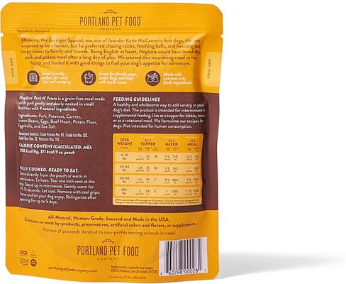 Show full view: Portland Pet Food Company Hopkins' Pork N' Potato Homestyle Wet Dog Food Topper, 9-oz pouch, case of 4 slide 3 of 10