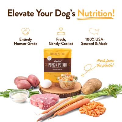 Show full view: Portland Pet Food Company Hopkins' Pork N' Potato Homestyle Wet Dog Food Topper, 9-oz pouch, case of 4 slide 4 of 10