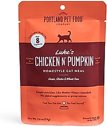 Portland Pet Food Company Luke's Chicken N' Pumpkin Homestyle Grain-Free Puree Wet Cat Food, 2.6-oz pouch, case of 8