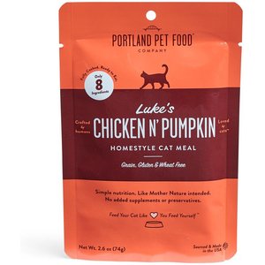 Portland Pet Food Company Luke's Chicken N' Pumpkin Homestyle Grain-Free Puree Wet Cat Food, 2.6-oz pouch, case of 8