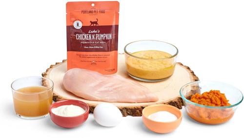 Show full view: Portland Pet Food Company Luke's Chicken N' Pumpkin Homestyle Grain-Free Puree Wet Cat Food, 2.6-oz pouch, case of 8 slide 4 of 5