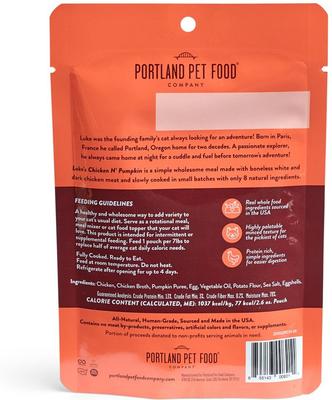 Show full view: Portland Pet Food Company Luke's Chicken N' Pumpkin Homestyle Grain-Free Puree Wet Cat Food, 2.6-oz pouch, case of 8 slide 3 of 5