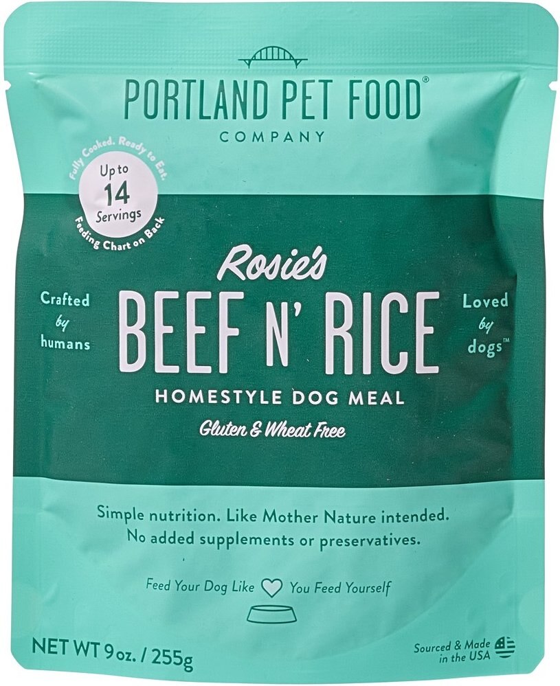 Portland Pet Food Company Rosie's Beef N' Rice Homestyle Wet Dog Food Topper, 9-oz pouch, case of 4