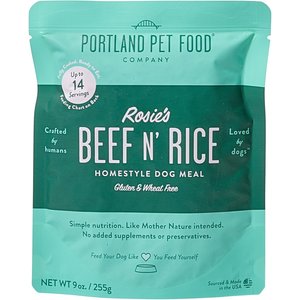 CRAFTED BY HUMANS LOVED BY DOGS Portland Pet Food Company Rosie's Beef N' Rice Wet Dog Food Pouches 8pk And Tuxedo's Chicken & Yams Wet Dog Food Pouches 8pk Bundle