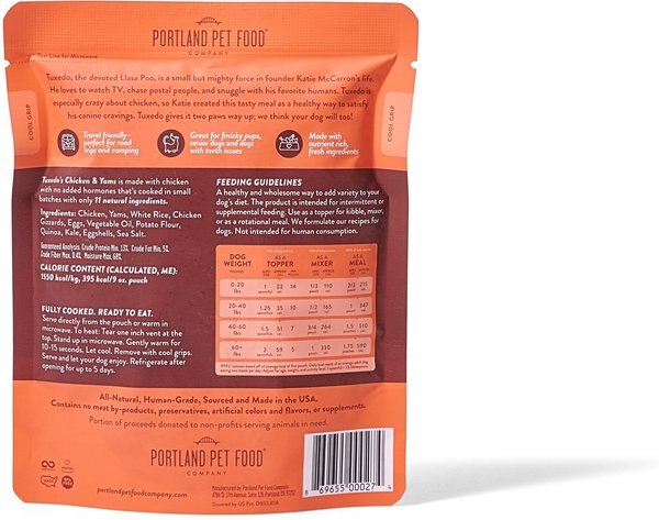 Portland Pet Food Company Tuxedo's Chicken & Yams Homestyle Wet Dog Food Topper, 9-oz pouch, case of 4
