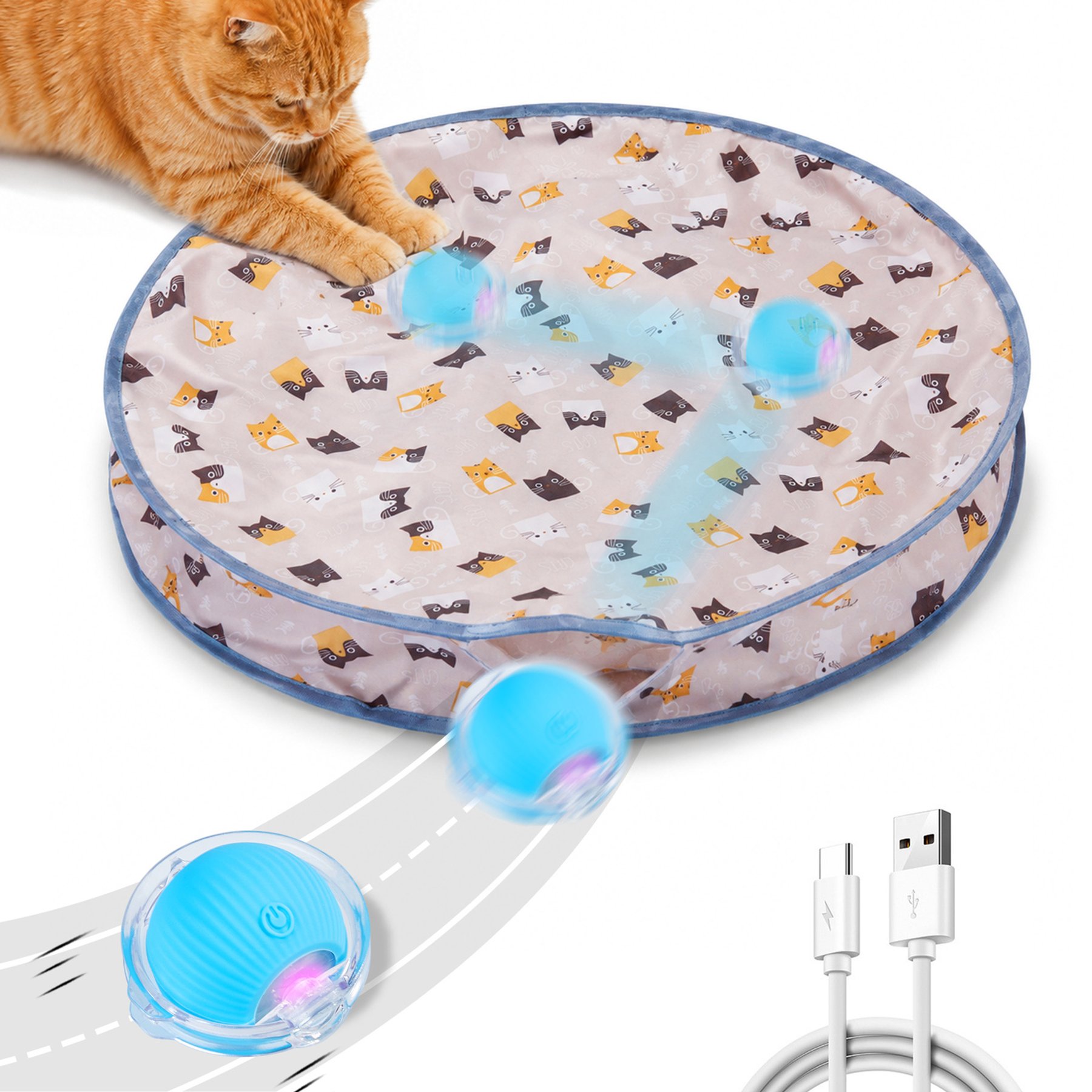 Potaroma Ball Fast Rolling in Pouch Motion Activate Chirping Cat Hide&Seek Toy, Blue