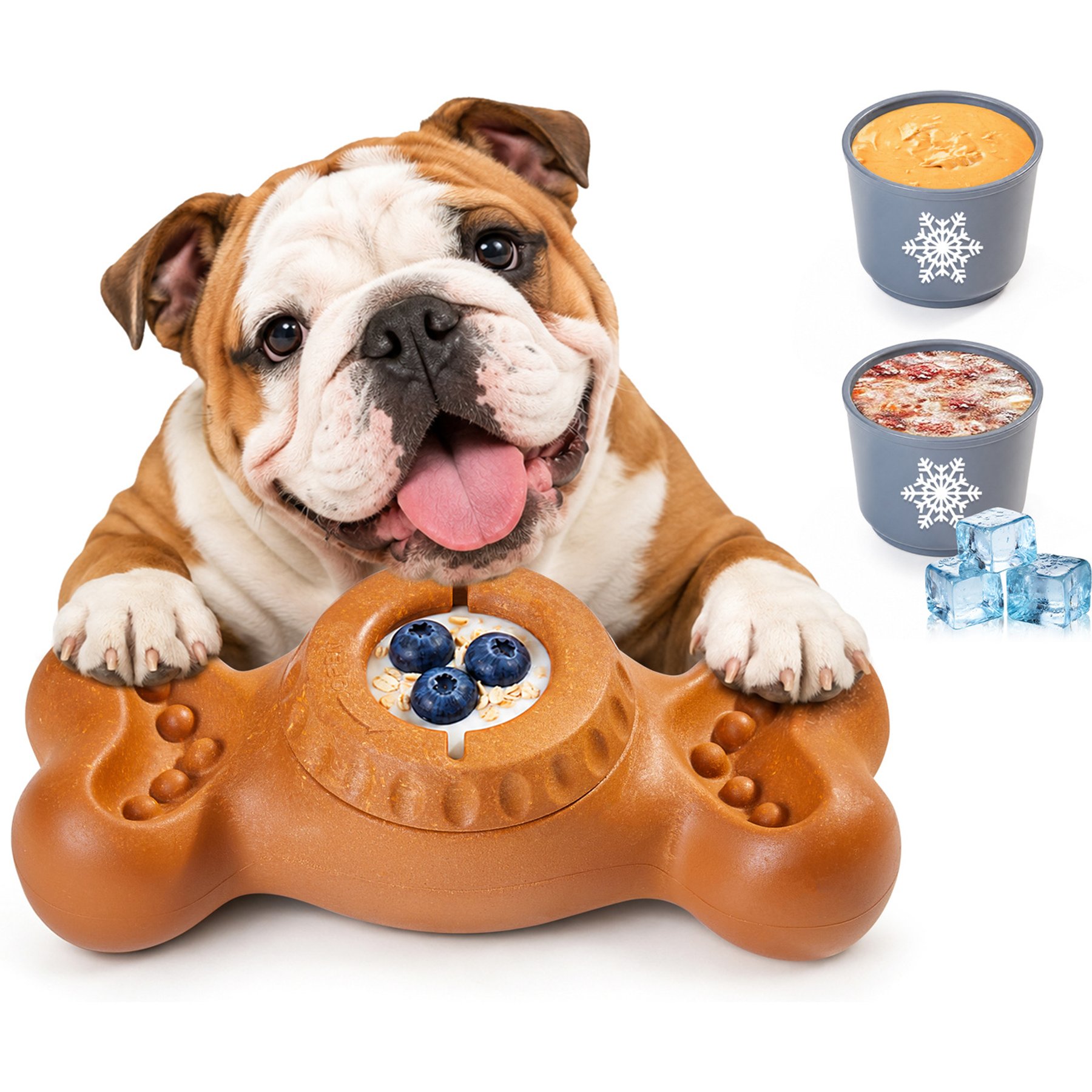 Potaroma Bone Shape Non-Toxic Nylon & Coffee Wood Fiber Frozen Ice Cream Holder with Mold Cups, Slow Feeder Treat Dispenser Training Chew Dog Toy, Brown, 6.9 x 3 x 2.2-in