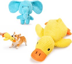 Potaroma Calming Duck & Elephant Tough Squeaky Dog Chew Toy, Yellow & Blue, 2 count