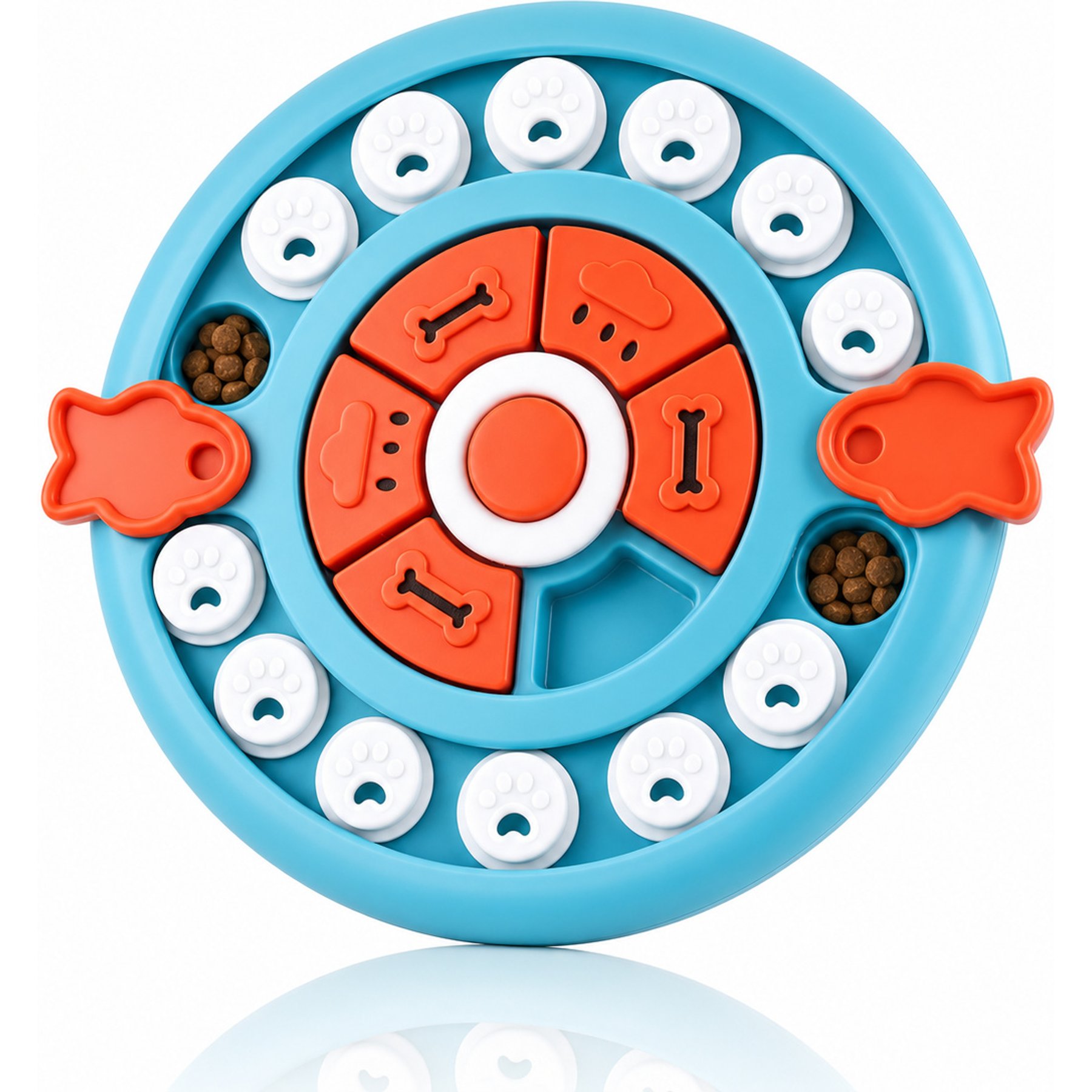 Potaroma Interactive Pizza Shape Snuffle Slow Feeder Bowl Enrichment Training Treat Dispensing Dog Toy with Built-in Squeaker, Blue