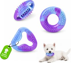 Potaroma Soft TPR Textured Teething Chew Triangle Ring Oval Shapes Puppy Dog Toy, 3 count
