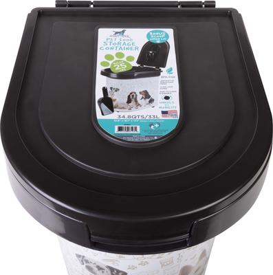 Show full view: Pounce + Fetch Air Tight Cat & Dog Food Storage Container on wheels with Scoop & Lock Cover, White, 33-lit slide 4 of 5