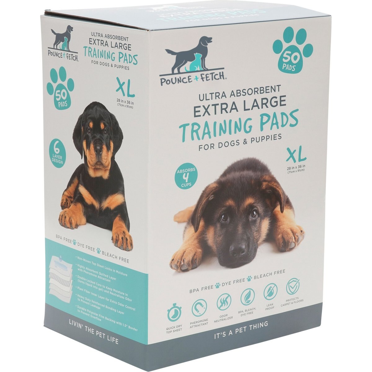Pounce + Fetch Extra Large Ultra Absorbing Dog Training Pads, 50 count
