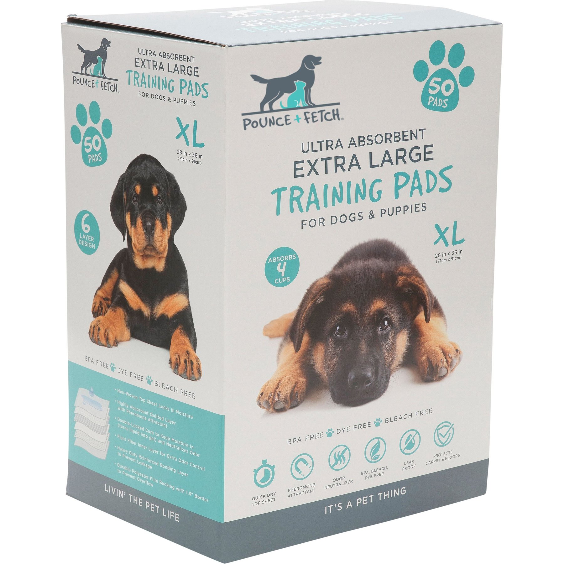 POUNCE FETCH Extra Large Ultra Absorbing Dog Training Pads, 50