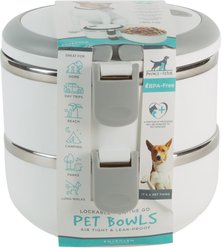 Pounce + Fetch Round 2-Tier Stainless Steel Insulated Cat & Dog Bowls, White, 48-oz slide 2 of 4