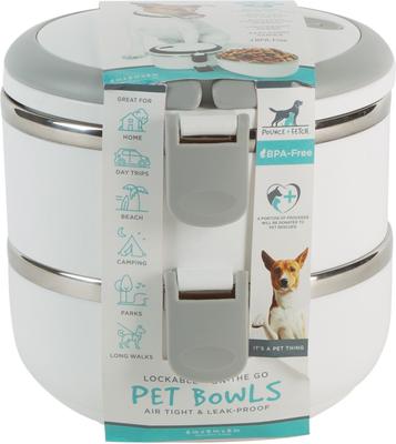 Show full view: Pounce + Fetch Round 2-Tier Stainless Steel Insulated Cat & Dog Bowls, White, 48-oz slide 2 of 4