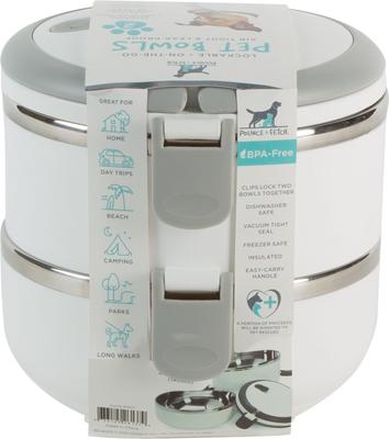 Show full view: Pounce + Fetch Round 2-Tier Stainless Steel Insulated Cat & Dog Bowls, White, 48-oz slide 4 of 4