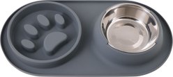 Pounce + Fetch Silicone Double Bowl Slow Feeder, 10-oz, Grey