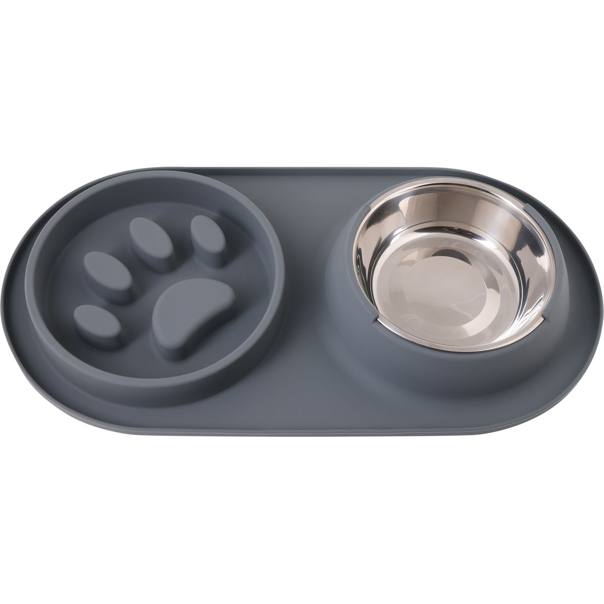 Pounce + Fetch Silicone Double Bowl Slow Feeder, 10-oz, Grey