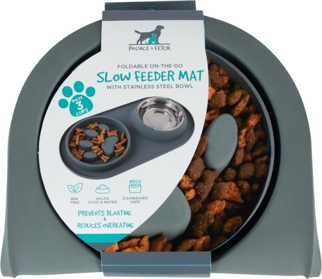 Show full view: Pounce + Fetch Silicone Double Bowl Slow Feeder, 10-oz, Grey slide 7 of 7