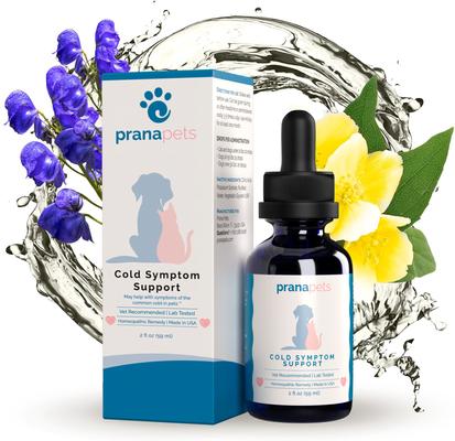 Show full view: Prana Pets Cold Symptom Support for Sneezing, Coughing, Wheezing Liquid Supplement for Cats & Dogs, 2-oz bottle slide 1 of 9