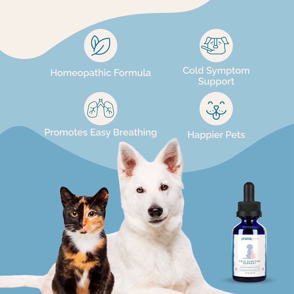 Prana Pets Cold Symptom Support for Sneezing, Coughing, Wheezing Liquid Supplement for Cats & Dogs, 2-oz bottle