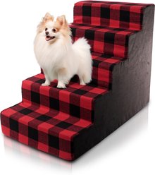 Precious Tails 5-Step Dog & Cat Stairs, Red Black