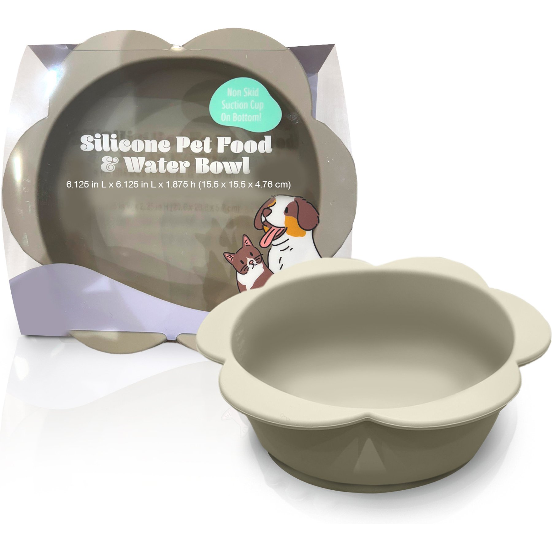 Precious Tails Flower Non-Skid Silicone Dog & Cat Bowl, Gray, Small