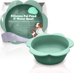 Precious Tails Flower Non-Skid Silicone Dog & Cat Bowl, Green, Small