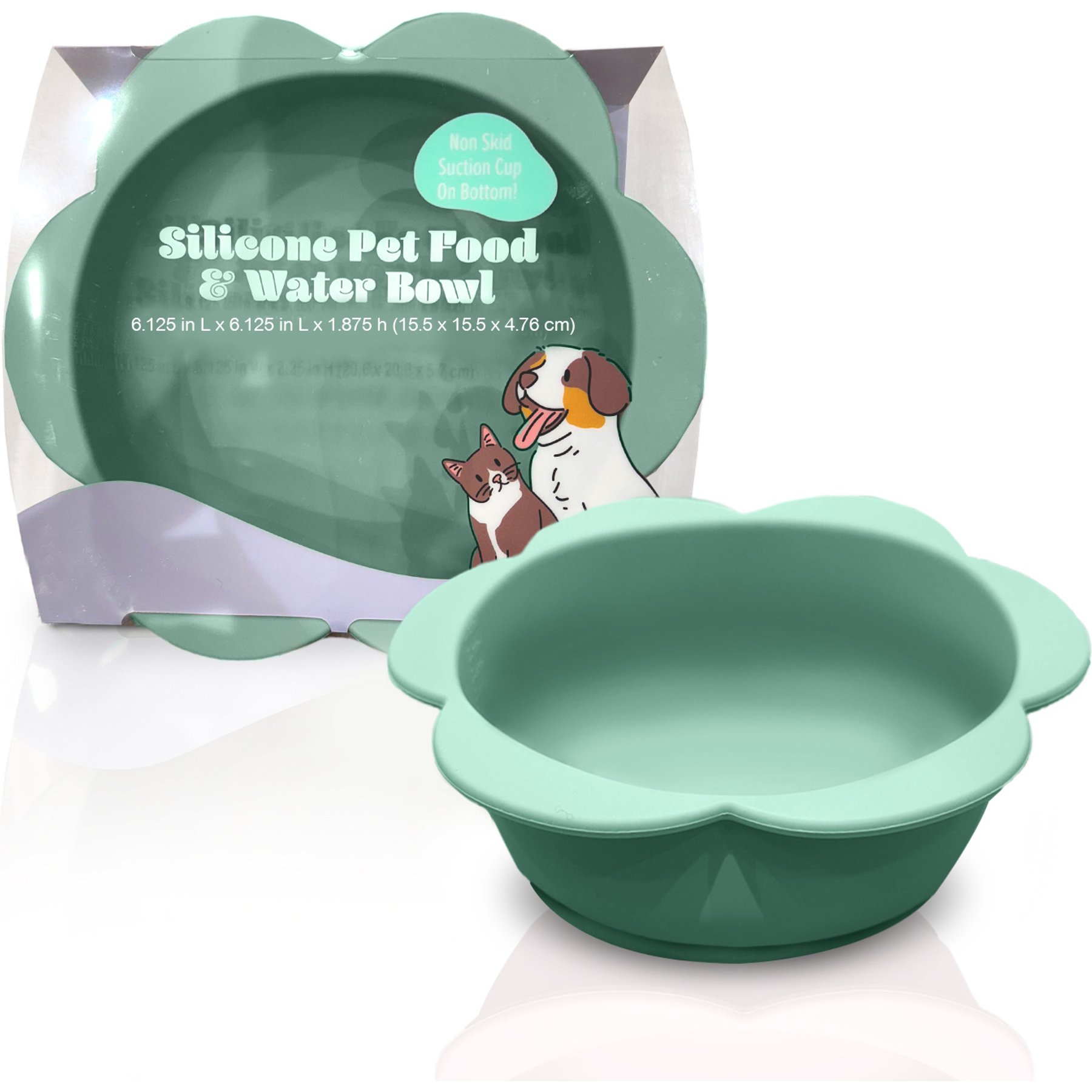 Precious Tails Flower Non-Skid Silicone Dog & Cat Bowl, Green, Small