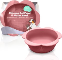 Precious Tails Flower Non-Skid Silicone Dog & Cat Bowl, Pink, Small