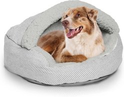 Precious Tails Herringbone Canvas Fleece Deep Dish Covered Cat & Dog Bed, Gray, Large