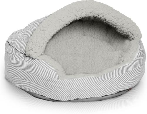 Show full view: Precious Tails Herringbone Canvas Fleece Deep Dish Covered Cat & Dog Bed, Gray, Large slide 7 of 8